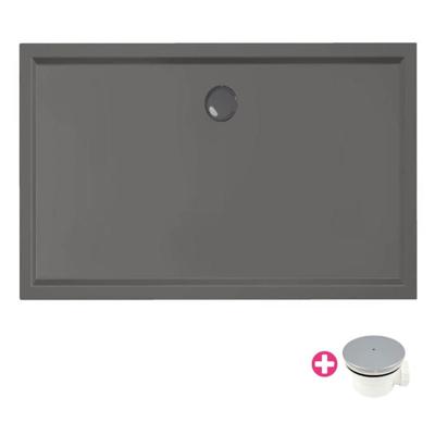 Douchebak Xenz Mariana | 140x80x4 cm | Incl.Afvoersifon-Chroom | Acryl | Rechthoekig | Antraciet mat