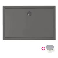 Douchebak Xenz Mariana | 140x80x4 cm | Incl.Afvoersifon-Chroom | Acryl | Rechthoekig | Antraciet mat - thumbnail