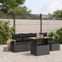 6-delige Loungeset met kussens poly rattan zwart - thumbnail