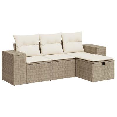 4-delige Loungeset met kussens poly rattan beige 4-delige Loungeset met kussens poly rattan beige