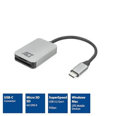 ACT AC7056 USB-C OTG kaartlezer - thumbnail