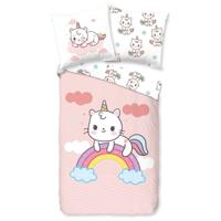 Good Morning Kinderdekbedovertrek "eenhoorn kat met regenboog" - Roze - (140x200/220 cm) - Katoen - thumbnail