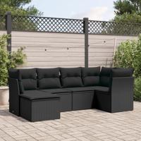 6-delige Loungeset met kussens poly rattan zwart - thumbnail