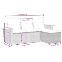 4-delige Loungeset met kussens poly rattan grijs - thumbnail