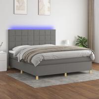 Boxspring met matras en LED stof donkergrijs 160x200 cm - thumbnail