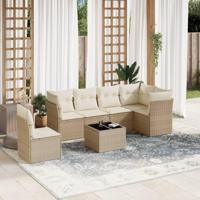 7-delige Loungeset met kussens poly rattan beige - thumbnail