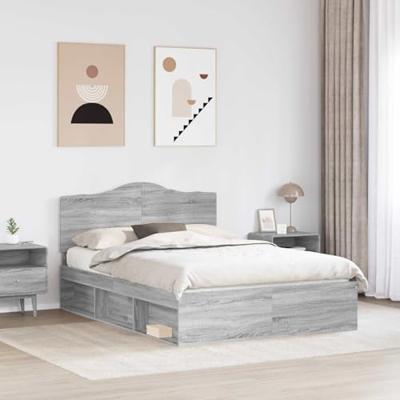 Bedframe Grijs Sonoma 150 x 200 cm Massief grenenhout