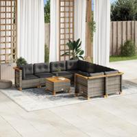 9-delige Loungeset met kussens poly rattan grijs - thumbnail