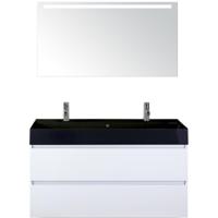 Maxx XL Badmeubelset 120 cm - Wit Hoogglans - Wastafel Kube Enkel Zwart 2 Kraangaten met LED Spiegel - thumbnail