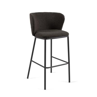 Kave Home Ciselia barkruk H75 bouclé Zwart poot zwart