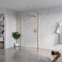 Fortifura Galeria Vrijstaande Inloopdouche - 100x200cm - Helder - antikalk - 8mm veiligheidsglas - 2 zijwanden 30cm - wandsteunen en hoekprofielen - Geborsteld Messing PVD (Goud) SW927770 2x/SW797915/SW797909 2x/SW798731 2x - thumbnail