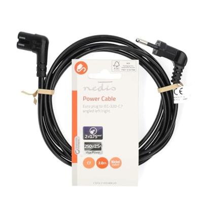 Nedis CEGL11055BK20 Stroomkabel Euro Male Iec-320-c7 Gehoekt Links Gehoekt Vernikkeld 2.00 M Plat Pvc Zwart Label