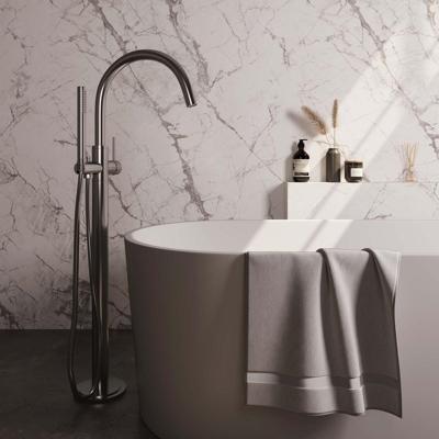 Brauer Brushed Carving Vrijstaande Vrijstaand Badmengkraan - met Staaf Handdouche - Doucheslang - Rvs Geborsteld Pvd