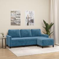 Driezitsbank met voetenbank 180 cm fluweel blauw - thumbnail