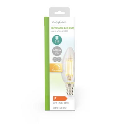 LED-Filamentlamp E14 | Kaars | 4.5 W | 470 lm | 2700 K | Warm Wit | Aantal lampen in verpakking: 1 Stuks | Doorzichtig LED-Filamentlamp E14 | Kaars | 4.5 W | 470 lm | 2700 K | Warm Wit | Aantal lampen in verpakking: 1 Stuks | Doorzichtig
