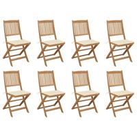 Tuinstoelen 8 st inklapbaar met kussens massief acaciahout - thumbnail