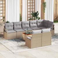 Tuinbankenset met kussen 9 pcs Beige poly rattan - thumbnail