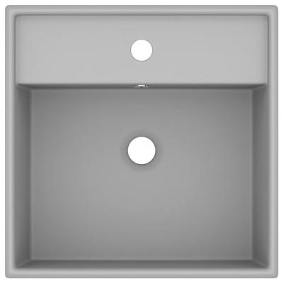 Wastafel met overloop vierkant 41x41 cm keramiek mat lichtgrijs