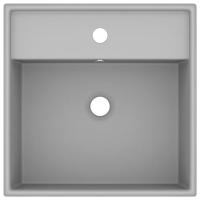 Wastafel met overloop vierkant 41x41 cm keramiek mat lichtgrijs - thumbnail