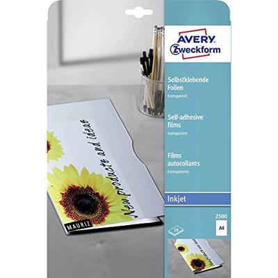 Avery-Zweckform 2500 2500 Zelfklevende folie DIN A4 Inkjet Transparant 10 stuk(s) Avery-Zweckform 2500 2500 Zelfklevende folie DIN A4 Inkjet Transparant 10 stuk(s)