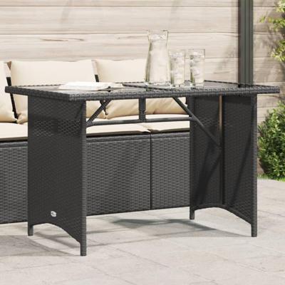 Tuintafel met glazen blad 110x68x70 cm poly rattan zwart - thumbnail
