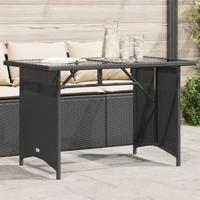 Tuintafel met glazen blad 110x68x70 cm poly rattan zwart - thumbnail