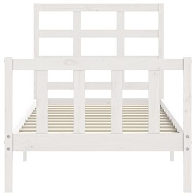 Bedframe met hoofdbord massief hout wit - thumbnail