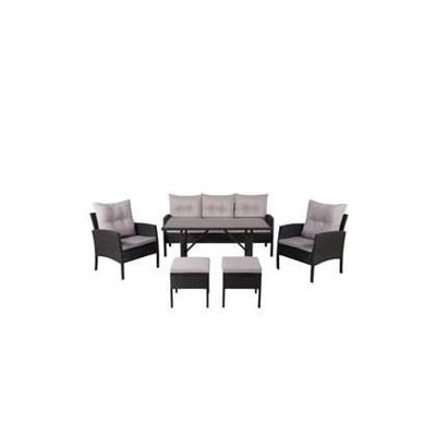 Nohr Loungeset 'Zeena' Met bank, tafel, 2 stoelen en krukjes, kleur Zwart/Grijs