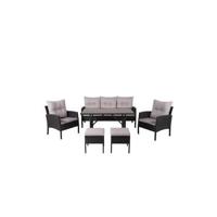 Nohr Loungeset 'Zeena' Met bank, tafel, 2 stoelen en krukjes, kleur Zwart/Grijs - thumbnail
