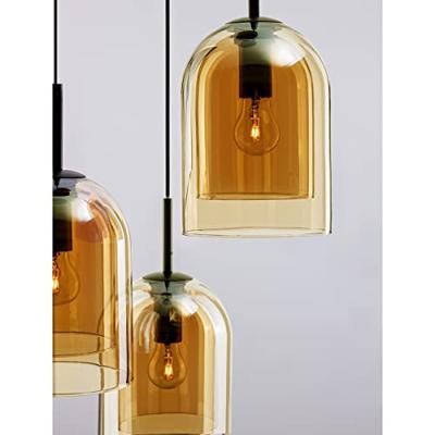 Lyora HanglampVelor 3-lichts zwart met amber glas rond - 9236735