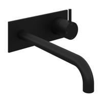 Inbouw Wastafelkraan Met Achterplaat Hotbath Cobber 25cm Gebogen Uitloop 1-Hendel Mat Zwart - thumbnail