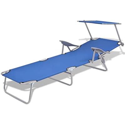 Ligbed met luifel staal blauw - thumbnail