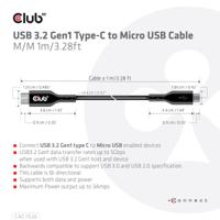 club3D CAC-1526 USB-kabel USB 3.2 Gen1 USB-C stekker, USB-micro-B stekker 1.00 m Zwart - thumbnail
