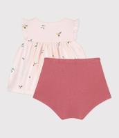 2-delig set met bloemenjurk en romper voor baby PETIT BATEAU rouge - thumbnail
