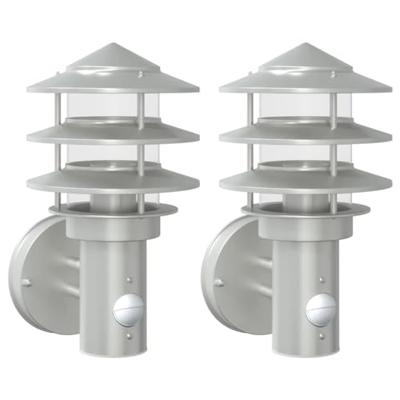 VidaXL Buitenwandlampen 2 st met sensors roestvrij staal zilverkleurig VidaXL Buitenwandlampen 2 st met sensors roestvrij staal zilverkleurig