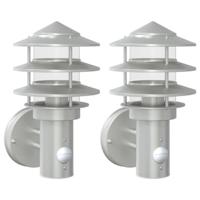 VidaXL Buitenwandlampen 2 st met sensors roestvrij staal zilverkleurig - thumbnail