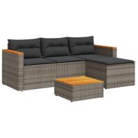 5-delige Loungeset met kussens poly rattan acacia grijs - thumbnail