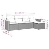5-delige Loungeset met kussens poly rattan zwart - thumbnail