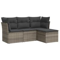 4-delige Loungeset met kussens poly rattan grijs - thumbnail