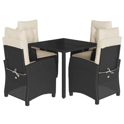 5-delige Tuinset met kussens poly rattan zwart