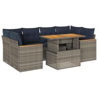 7-delige Loungeset met kussens poly rattan grijs - thumbnail