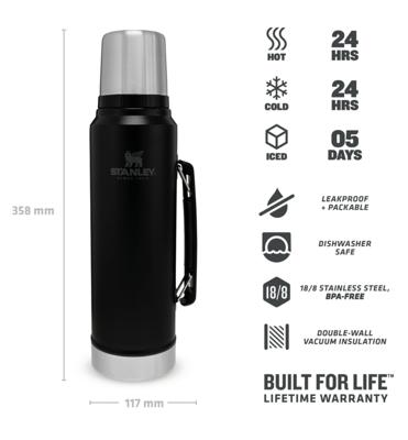 Stanley The Legendary Classic Bottle 1.0L / 1.1Qt Thermosfles Matte Black 1L