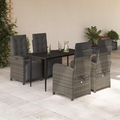 5-delige Tuinset met kussens poly rattan grijs