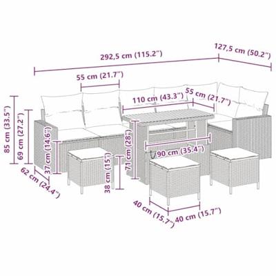 Tuinbankenset 10 pcs Grijs poly rattan