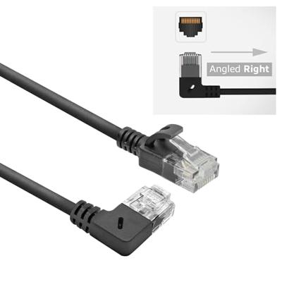 ACT Zwarte 3 meter U/UTP CAT6A LSZH slimline patchkabel met RJ45 connectoren. recht naar 90° haaks - thumbnail