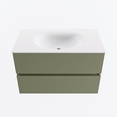 MONDIAZ VICA 80cm badmeubel onderkast Army 2 lades. Wastafel MOON midden 1 kraangat, kleur Talc.
