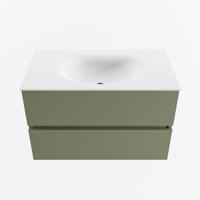 MONDIAZ VICA 80cm badmeubel onderkast Army 2 lades. Wastafel MOON midden 1 kraangat, kleur Talc. - thumbnail