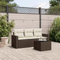 4-delige Loungeset met kussens poly rattan bruin - thumbnail