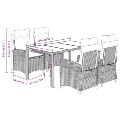 5-delige Tuinset met kussens poly rattan grijs