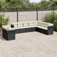 10-delige Loungeset met kussens poly rattan zwart - thumbnail